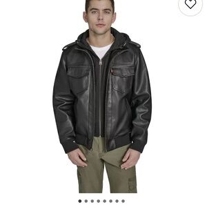 Levi's Black Faux Leather Hooded Bomber Jacket